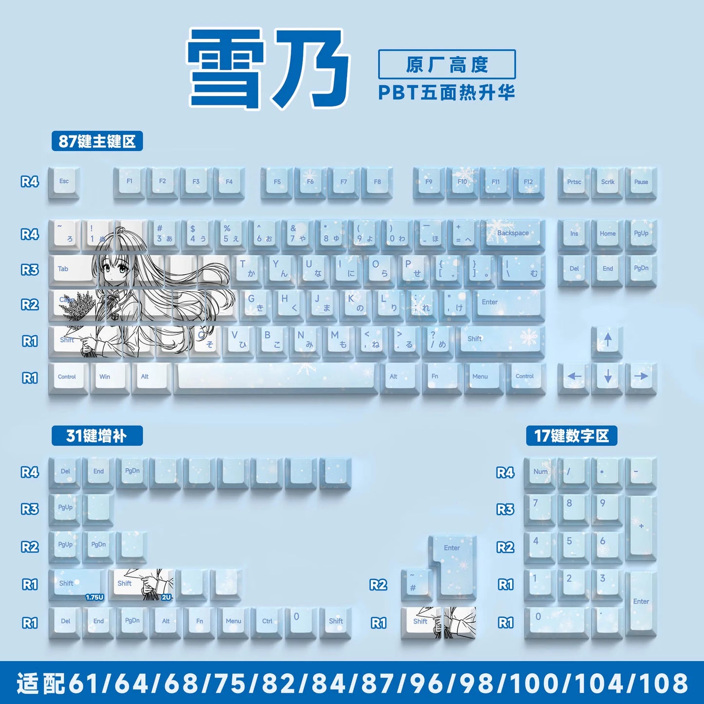 Zenith Saga — Anime Transparent Keycaps 129/135 Keys (PBT Side-Engraved)