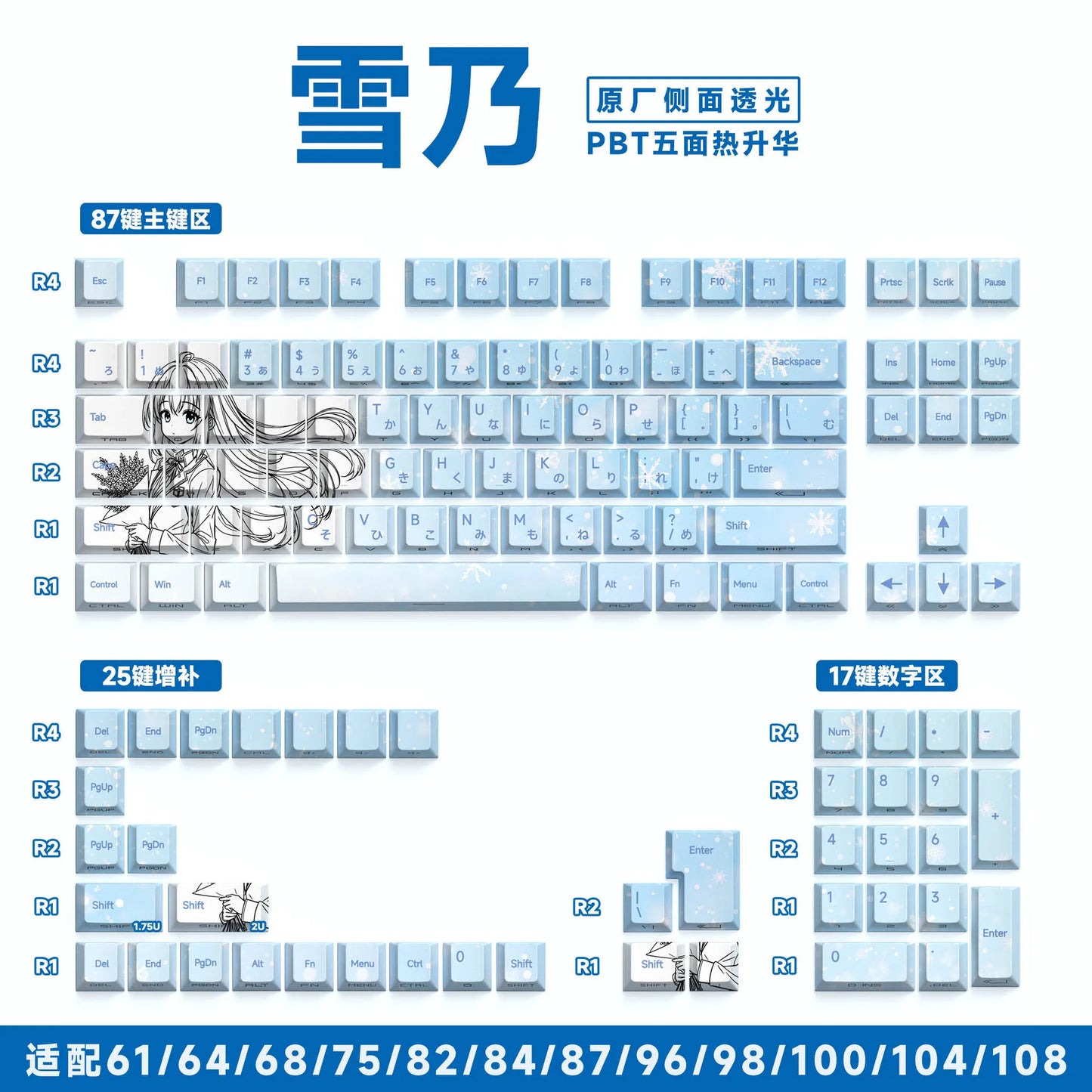 Zenith Saga — Anime Transparent Keycaps 129/135 Keys (PBT Side-Engraved)