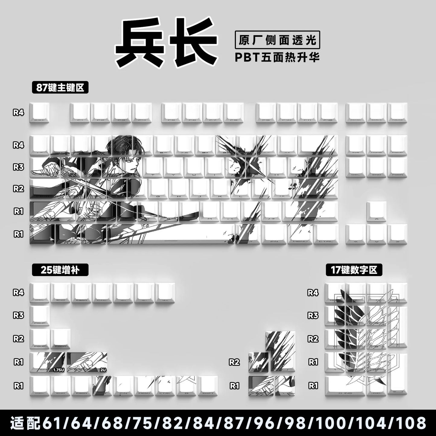 Zenith Saga — Anime Transparent Keycaps 129/135 Keys (PBT Side-Engraved)