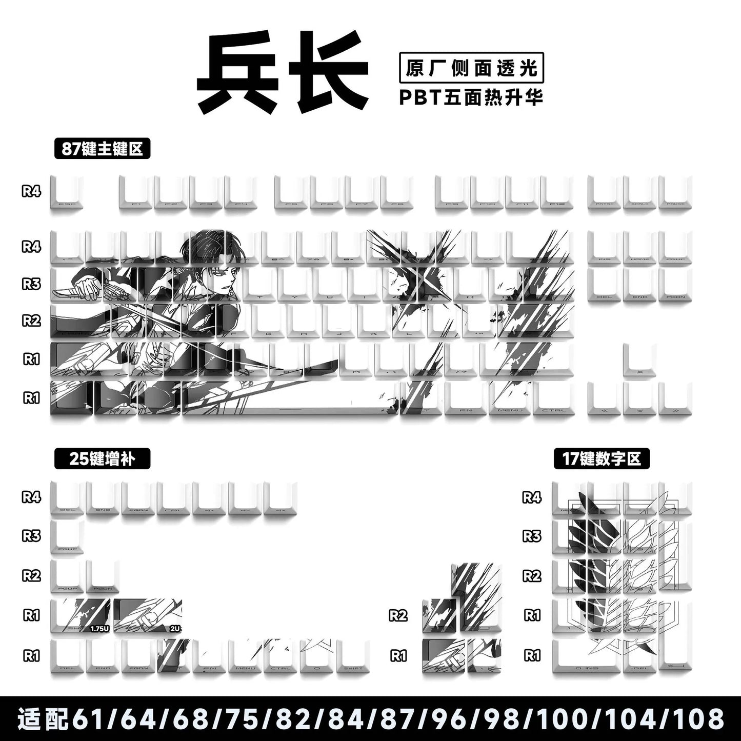 Zenith Saga — Anime Transparent Keycaps 129/135 Keys (PBT Side-Engraved)